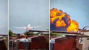 Air India AI-171 plane crash in Ahmedabad with explosion captured on camera, tragic aviation accident visuals