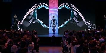 AI Day 2025 के मंच पर रोबोटिक ह्यूमनॉइड प्रोटोटाइप का अनावरण, दर्शकों की भीड़ के सामने टेक्नोलॉजी शोकेस